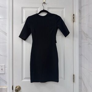 French Connection Black Ribbed Mini Dress with Open Back